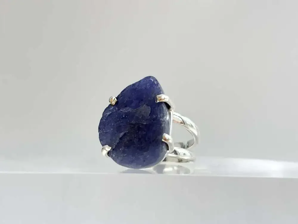ARYA Rough Tanzanite Solitaire Gemstone Sterling Silver Claw Prong Set 925 Vinta